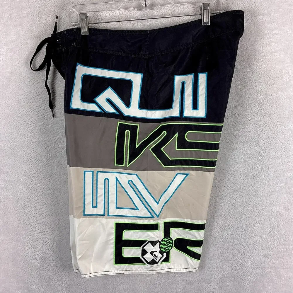 VTG Quiksilver Board Shorts Mens 36 Multicolor Spell Out Surf Skate Beach Y2K